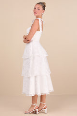Glamorous Sweetie White Burnout Tie-Strap Bustier Midi Dress