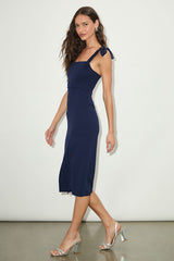 Romantic Celebration Navy Tie-Strap Bodycon Midi Dress