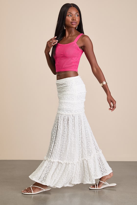 Rochelle White Sheer Textured Knit Maxi Skirt