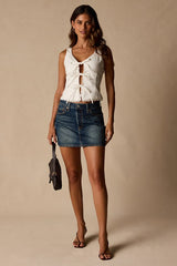 Sweetly Coy White Sleeveless Bustier Tie-Front Top