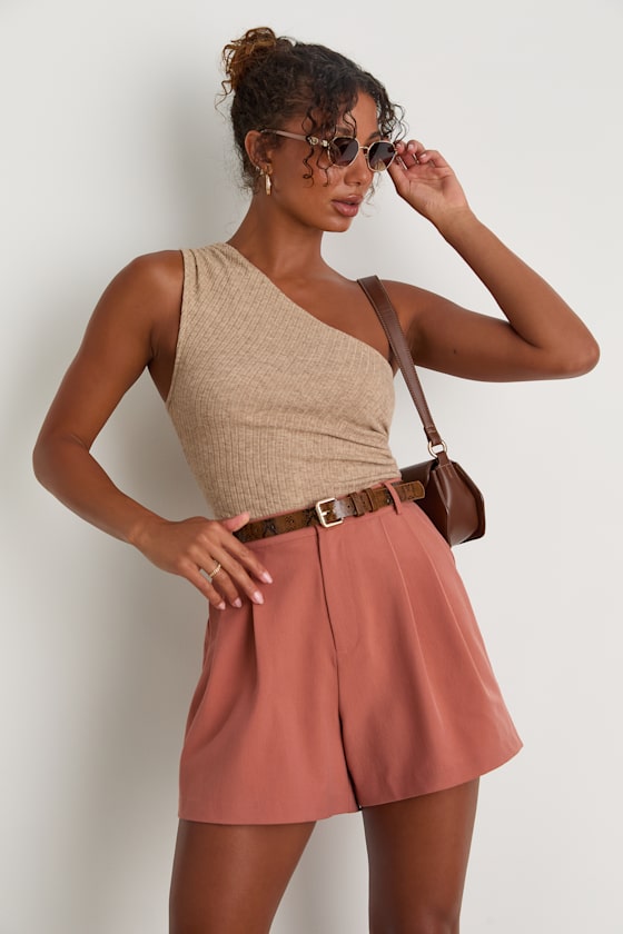 Sharise Rusty Rose Pleated High-Rise Shorts