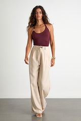 Bowen Light Khaki High-Rise Wide-Leg Trouser Pants