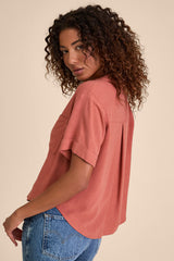 Summer Escapades Rust Red Linen Collared Button-Up Top