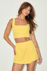 Exceptionally Styled Yellow Lace-Up Two-Piece Skort Romper