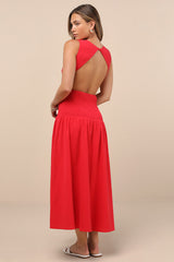 Melina Red Backless Drop Waist Midi Dress