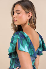 Authentically Yours Teal Multi Abstract Print Satin Midi Dress