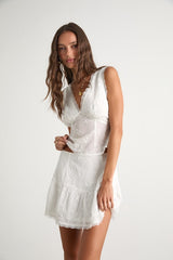 Dessie Ivory Embroidered Tie-Back Tank Top
