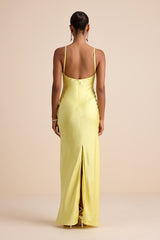 Janet Light Yellow Satin Slip Maxi Dress
