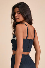 Sarella Navy Cotton Embroidered Cami Top