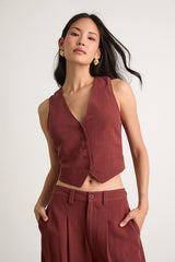 Suits You Perfectly Rust Brown Linen Vest