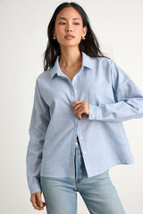 Amelia Dawn Blue Striped Long Sleeve Button-Up Top