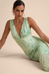 Jamie Mint Green Floral Mesh Sheer Hem Maxi Dress