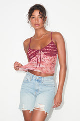 Taisiya Pink and Burgundy Ruffled Mesh Cami Top