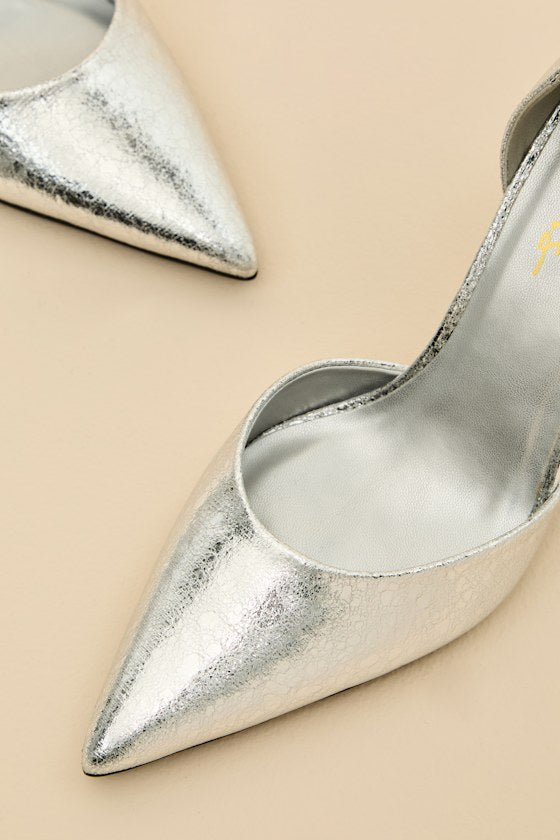 Acrux Silver Distressed Pointed-Toe Ankle Strap Pumps