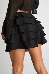 Kaisley Black Tiered Ruffled High-Rise Mini Skirt