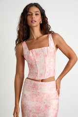 Lynelle Pink Floral Textured Sleeveless Bustier Top