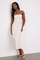 Cosetta Ivory Floral Strapless Midi Dress
