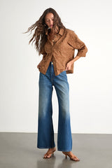Amelia Dawn Brown Polka Dot Long Sleeve Button-Up Top