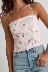 Demi White Floral Satin Halter Cami Top