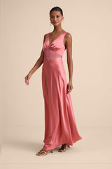 Toulouse Rusty Rose Satin Lace Maxi Dress