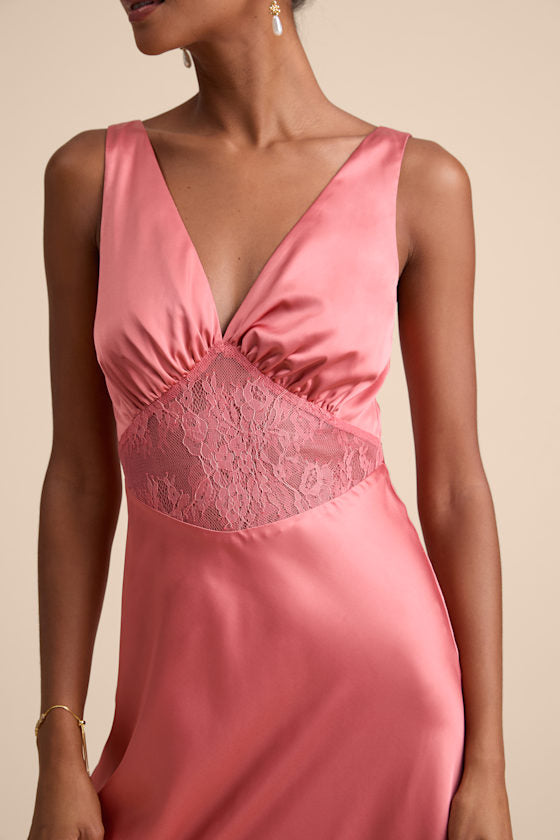 Toulouse Rusty Rose Satin Lace Maxi Dress