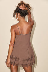 Sahima Brown Lace Tiered Mini Dress