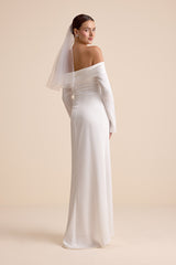 Saintclair White Satin Off-the-Shoulder Long Sleeve Maxi Dress
