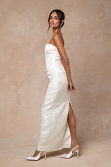 Melva White Satin Jacquard Two-Piece Bustier Maxi Dress