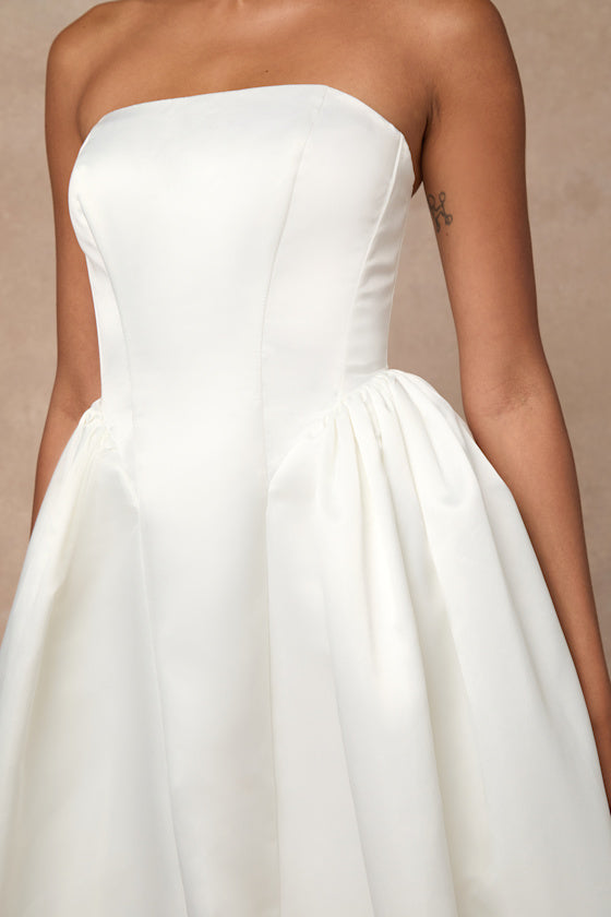 Bennett White Satin Strapless A-Line Maxi Dress