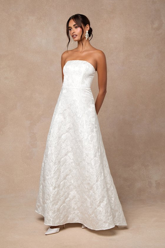 Tressa White Floral Jacquard Strapless Maxi Dress