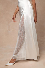 Concetta Ivory Satin Lace Halter Maxi Dress