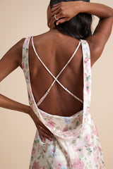 Coralise Cream Floral Satin Cowl Back Mini Dress