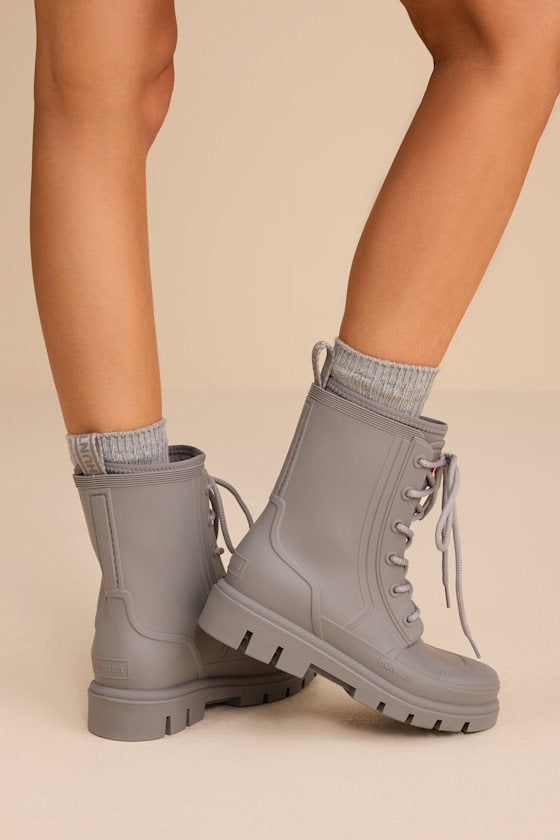 Diana Light Gray Rubber Lace-Up Ankle Rainboots
