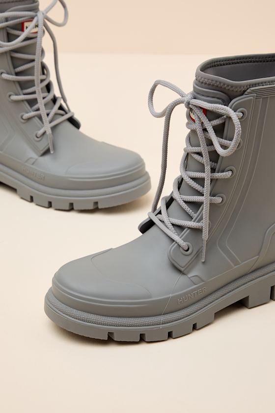 Diana Light Gray Rubber Lace-Up Ankle Rainboots