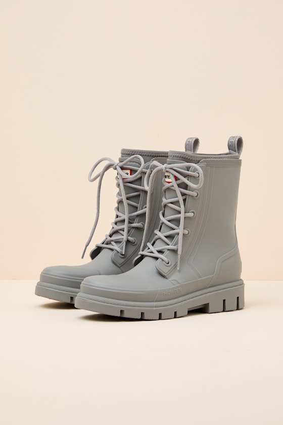 Diana Light Gray Rubber Lace-Up Ankle Rainboots