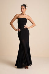 Elaris Black Mixed Media Strapless Maxi Dress