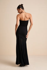 Elaris Black Mixed Media Strapless Maxi Dress