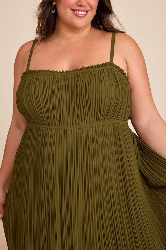 Delina Olive Plisse Chiffon Tie-Back Maxi Dress