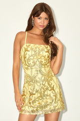 Divine Energy Yellow Sequin Lace-Up A-line Mini Dress