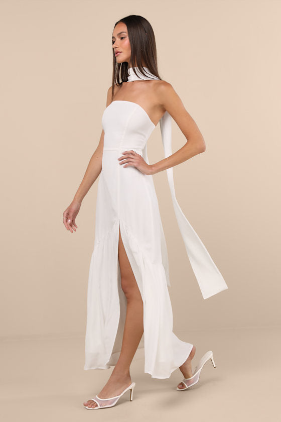 Captivating Spirit White Strapless Dress and Scarf Set