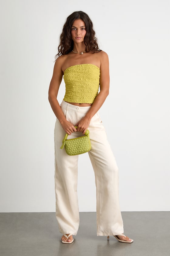 Vannah Ivory Linen Crochet Lace Wide-Leg Pants