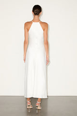 Elynne White Satin Cowl Neck Midi Dress