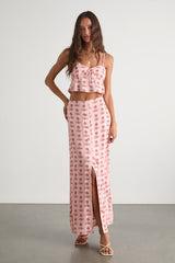 Chel Pink Boho Print Tie-Front Cami Top