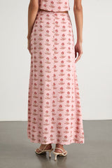 Chel Pink Boho Print Button-Front Maxi Skirt