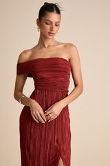 Poised Performance Rust Red Plisse One-Shoulder Maxi Dress