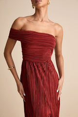 Poised Performance Rust Red Plisse One-Shoulder Maxi Dress