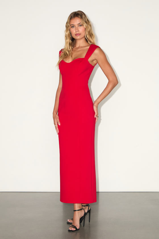 Samai Red Cap Sleeve Bodycon Midi Dress