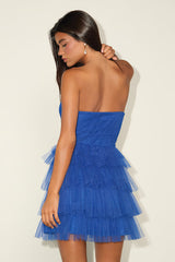 Sapphira Royal Blue Tulle Tiered Cutout Mini Dress