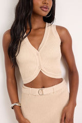 Mariah Cream Ribbed Two-Piece Sweater Midi Dress