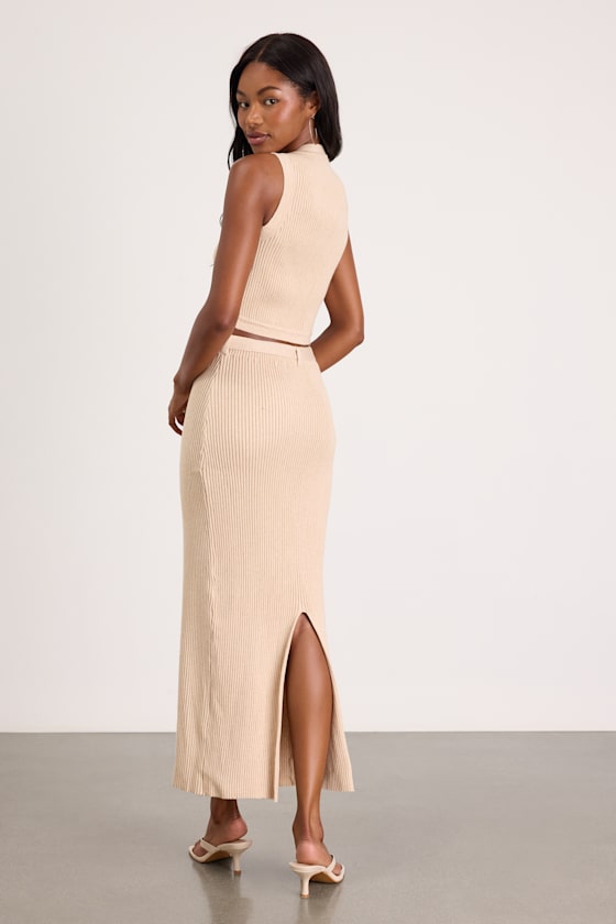 Mariah Cream Ribbed Two-Piece Sweater Midi Dress